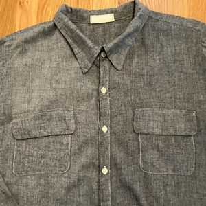 CP Shades Mens Large Chambray Cotton Shirt Gray Workwear Button Up